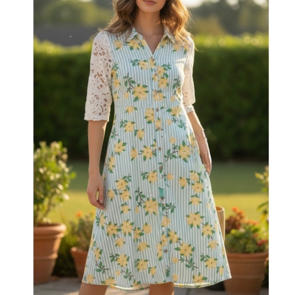 Draper James Lemon Blossom Floral Maxi Shirt Dress